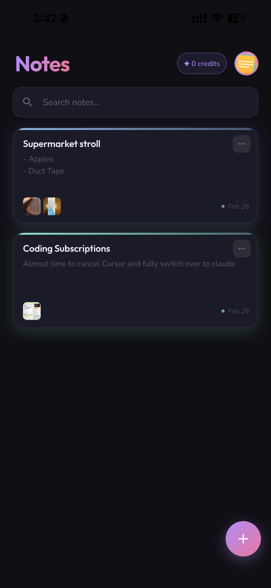 DontKeep — notes list